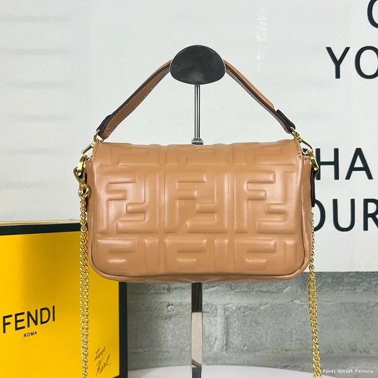 Affordable HOT Brown In Leather Baguette FF Bag Motif Nappa Fendi Mini 0818
